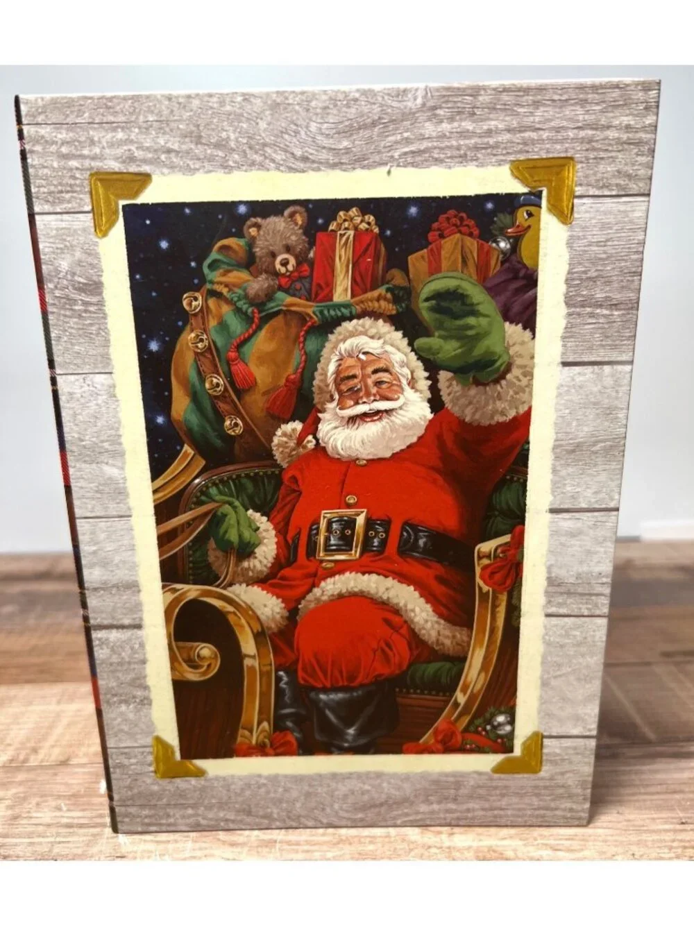 Decorative Christmas Santa Book-Shaped Storage Box With Plaid Interior
